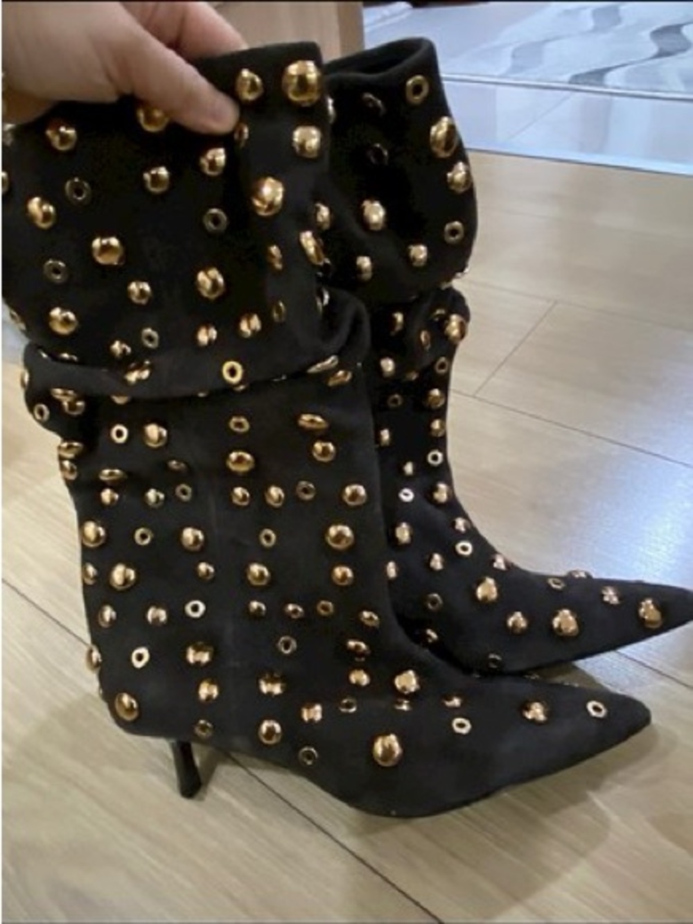 Zara Black Boots with Gold Studs
